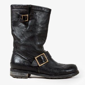 Jimmy Choo Black Biker Buckled Leather Boots